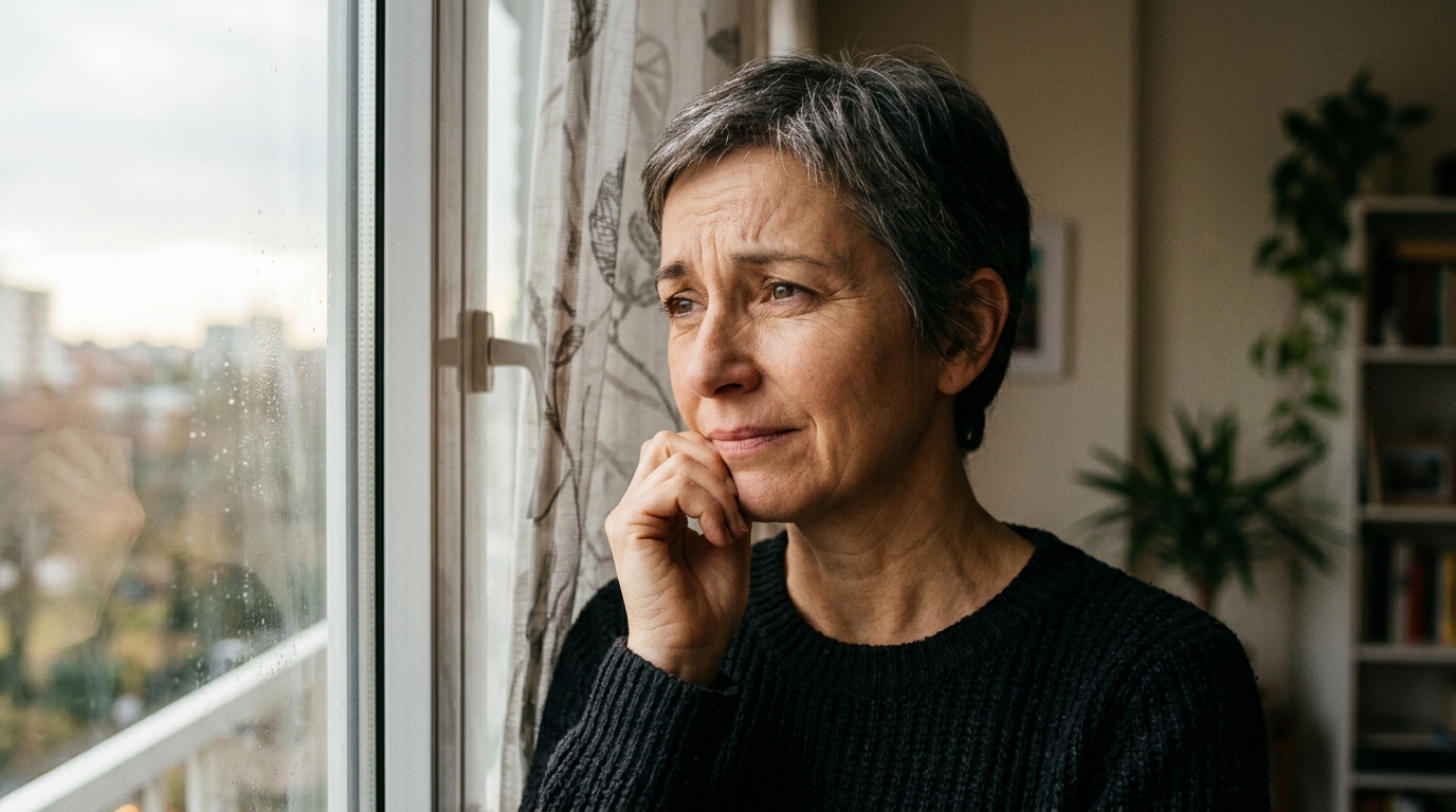 Habitant regardant par la fenêtre pendant le confinement