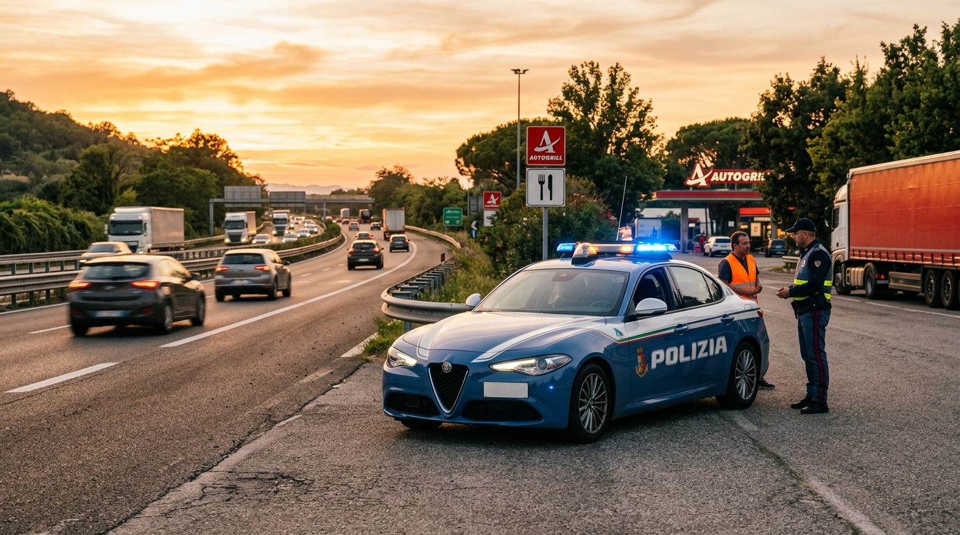 Véhicule de police italien stationné sur le bas-côté