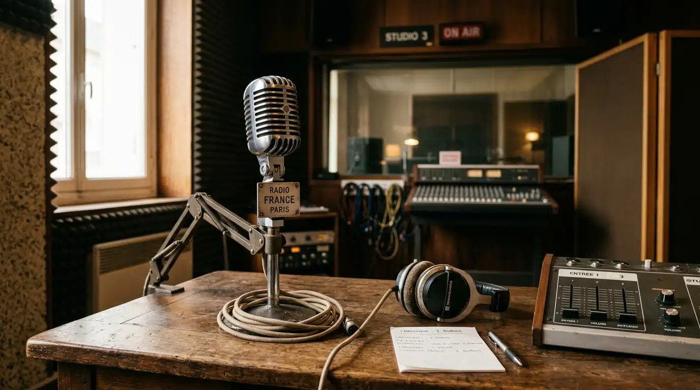 Microphone vintage de studio radio en gros plan