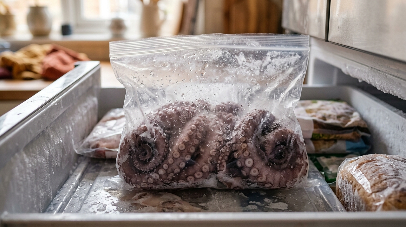 Poulpe cru sous vide congelé avec givre