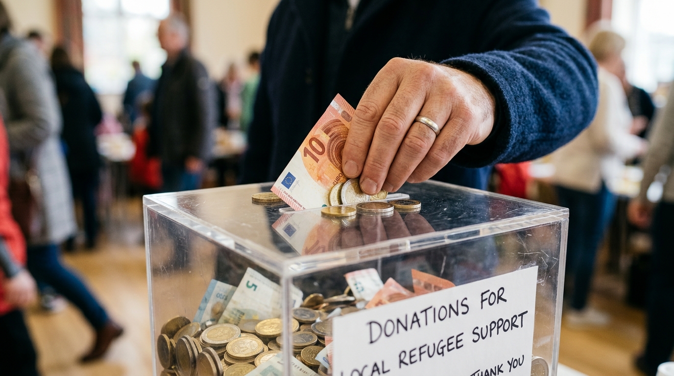 Main déposant un don dans une urne de collecte
