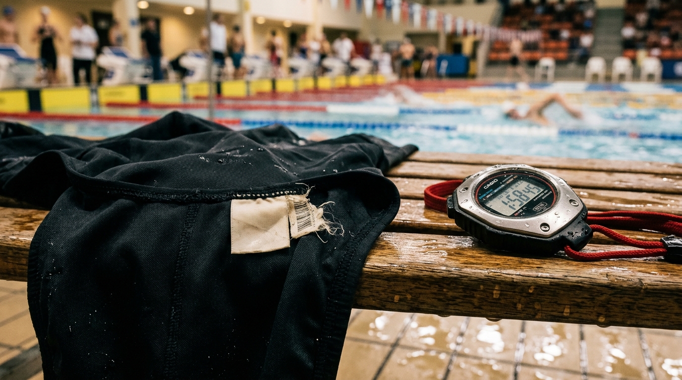 Étiquette de maillot de bain déchirée sur un banc