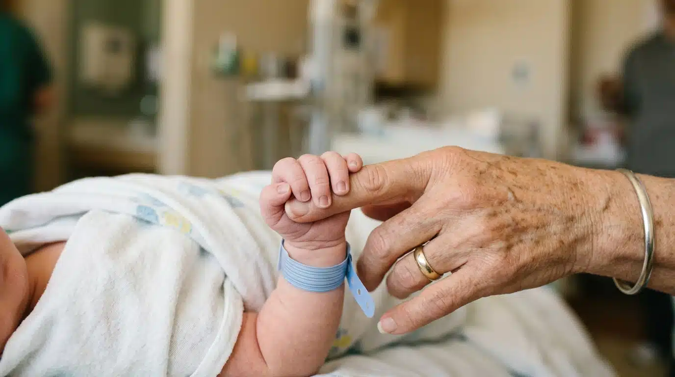 Main d'un nouveau-né serrant le doigt de sa mère
