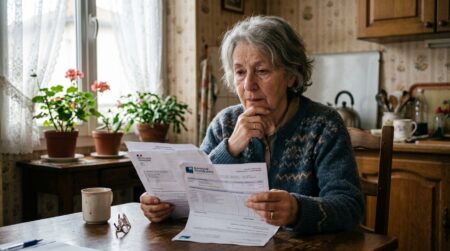 Retraité consultant ses documents administratifs à table