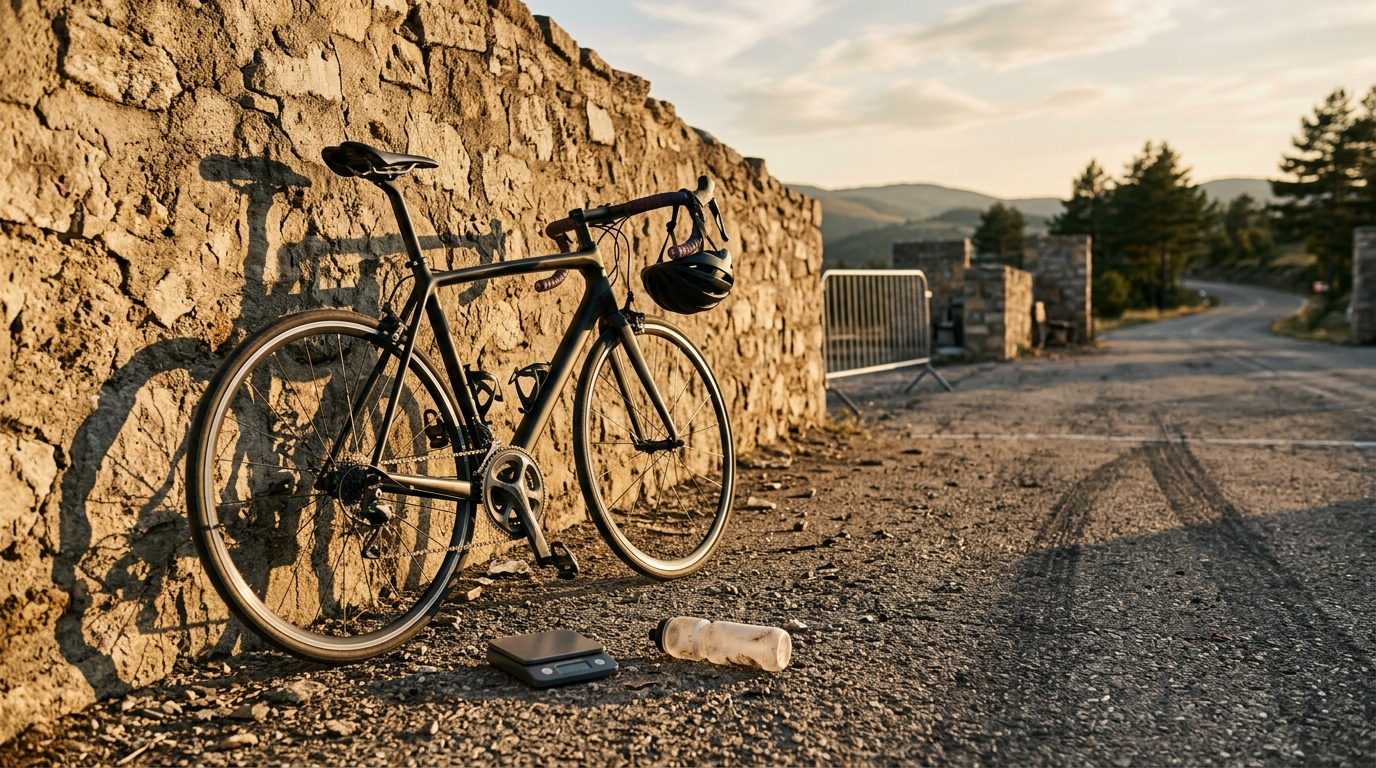 Vélo de course appuyé contre un mur en pierre