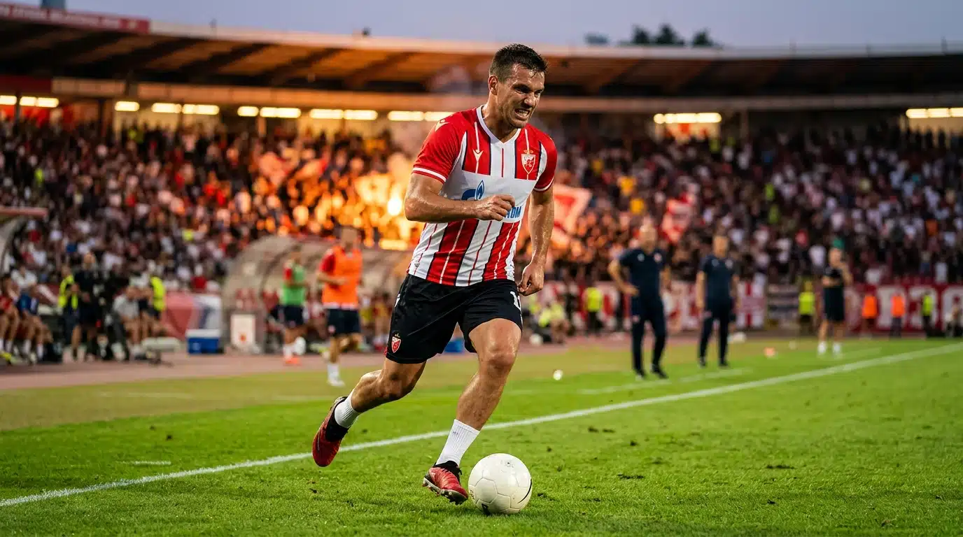 Joueur du Red Star à l'entraînement sur la pelouse