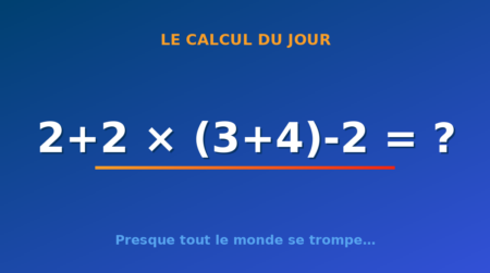 Le calcul du jour : 2+2 × (3+4)-2 — samedi 8 août 2026