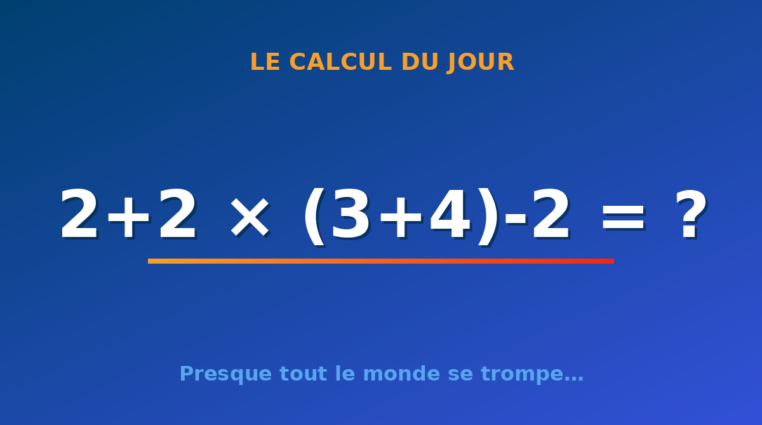 Le calcul du jour : 2+2 × (3+4)-2 — samedi 8 août 2026