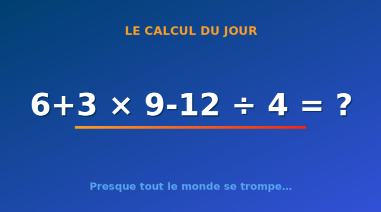 Le calcul du jour : 6+3 × 9-12 ÷ 4 — mardi 18 août 2026