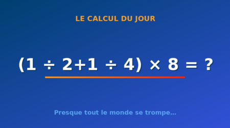 Le calcul du jour : (1 ÷ 2+1 ÷ 4) × 8 — lundi 31 août 2026