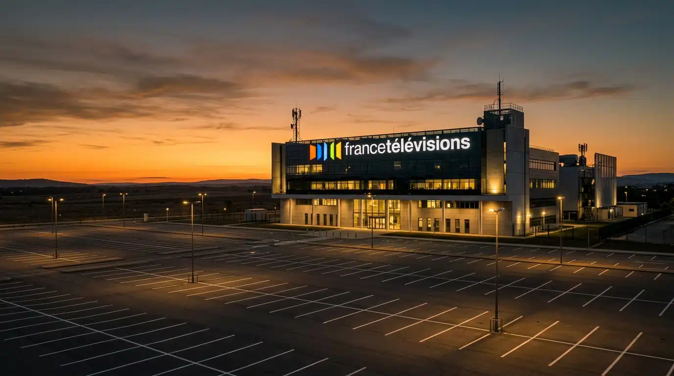 Bâtiment de France Télévisions au crépuscule