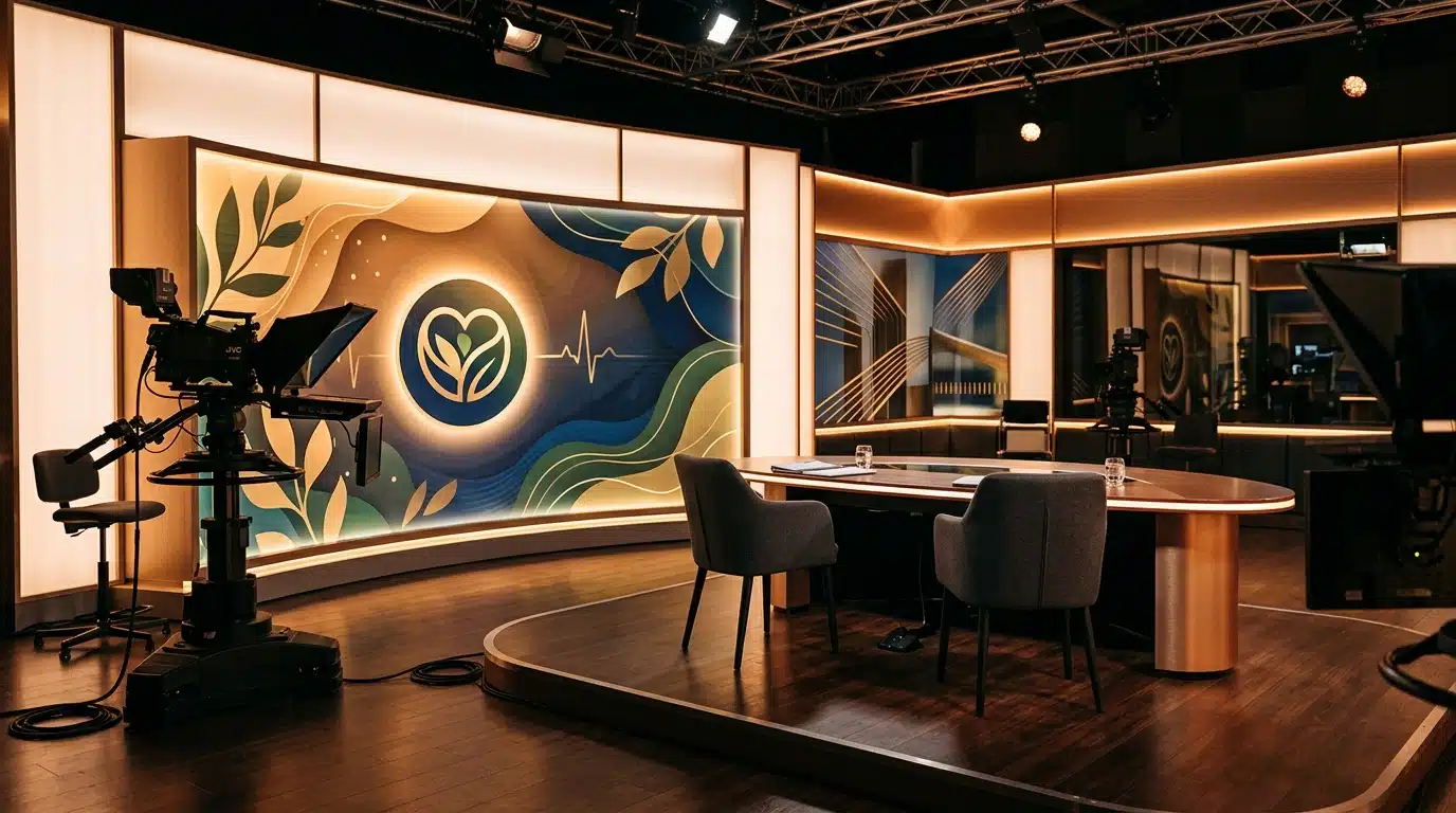 Studio de télévision avec chaises vides d'un plateau santé