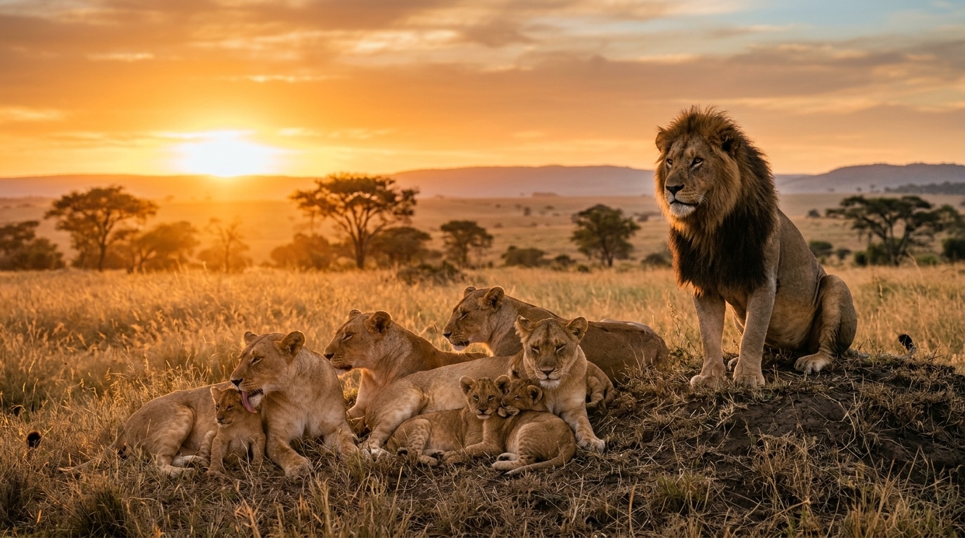Groupe de lions au repos dans la savane africaine