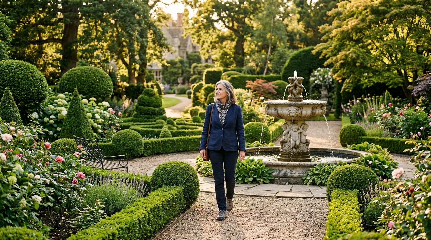 Visiteuse explorant un jardin privé lors du patrimoine