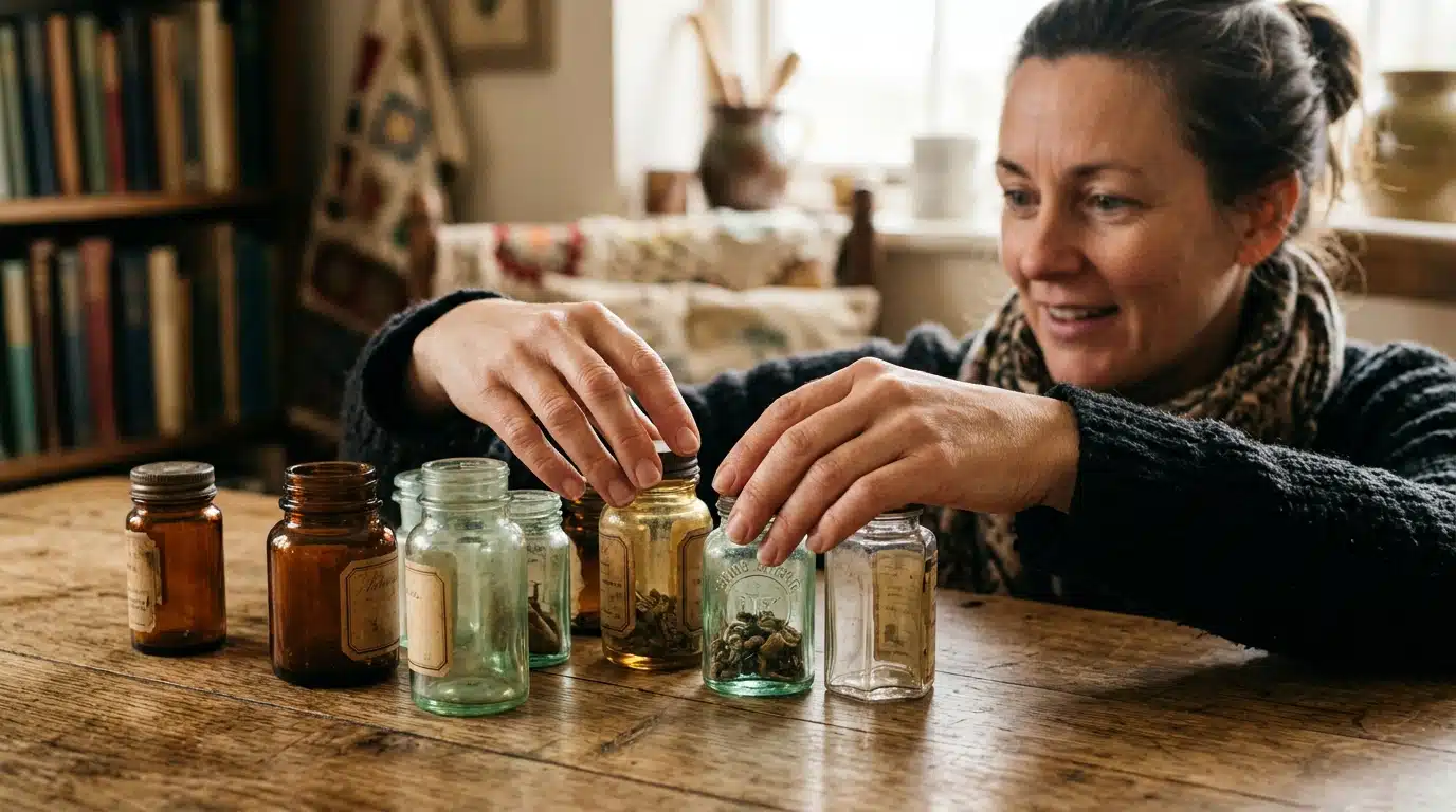 Mains triant une collection de verres à moutarde