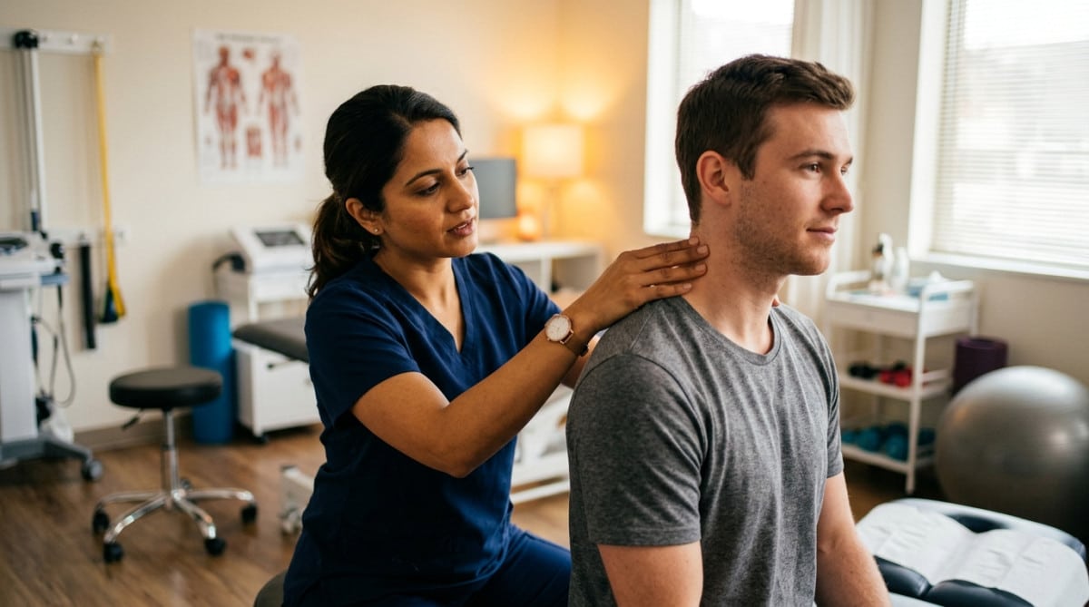 Kinésithérapeute examinant le cou d'un patient