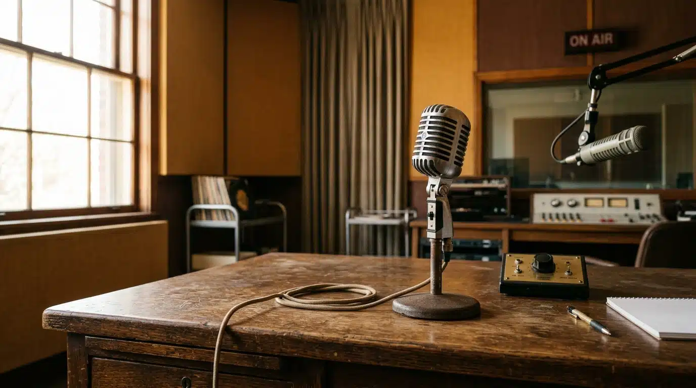 Micro vintage et studio radio vide et nostalgique