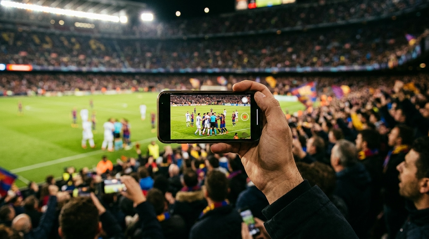 Un supporter filme l'incident avec son téléphone dans les tribunes