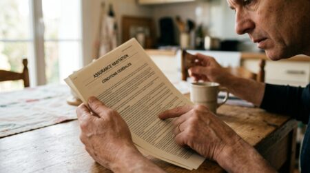 Personne consultant un contrat d'assurance à la maison