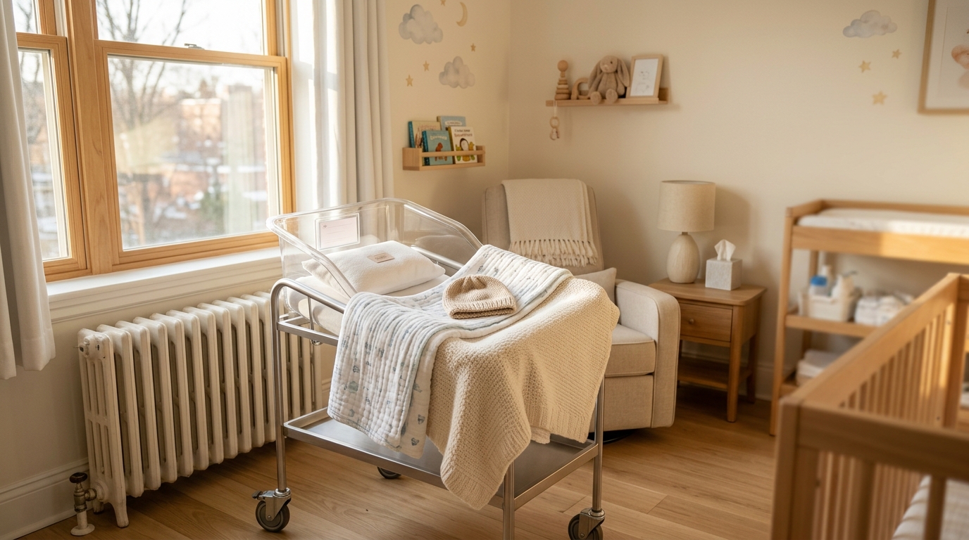 Berceau de bébé baigné de lumière douce
