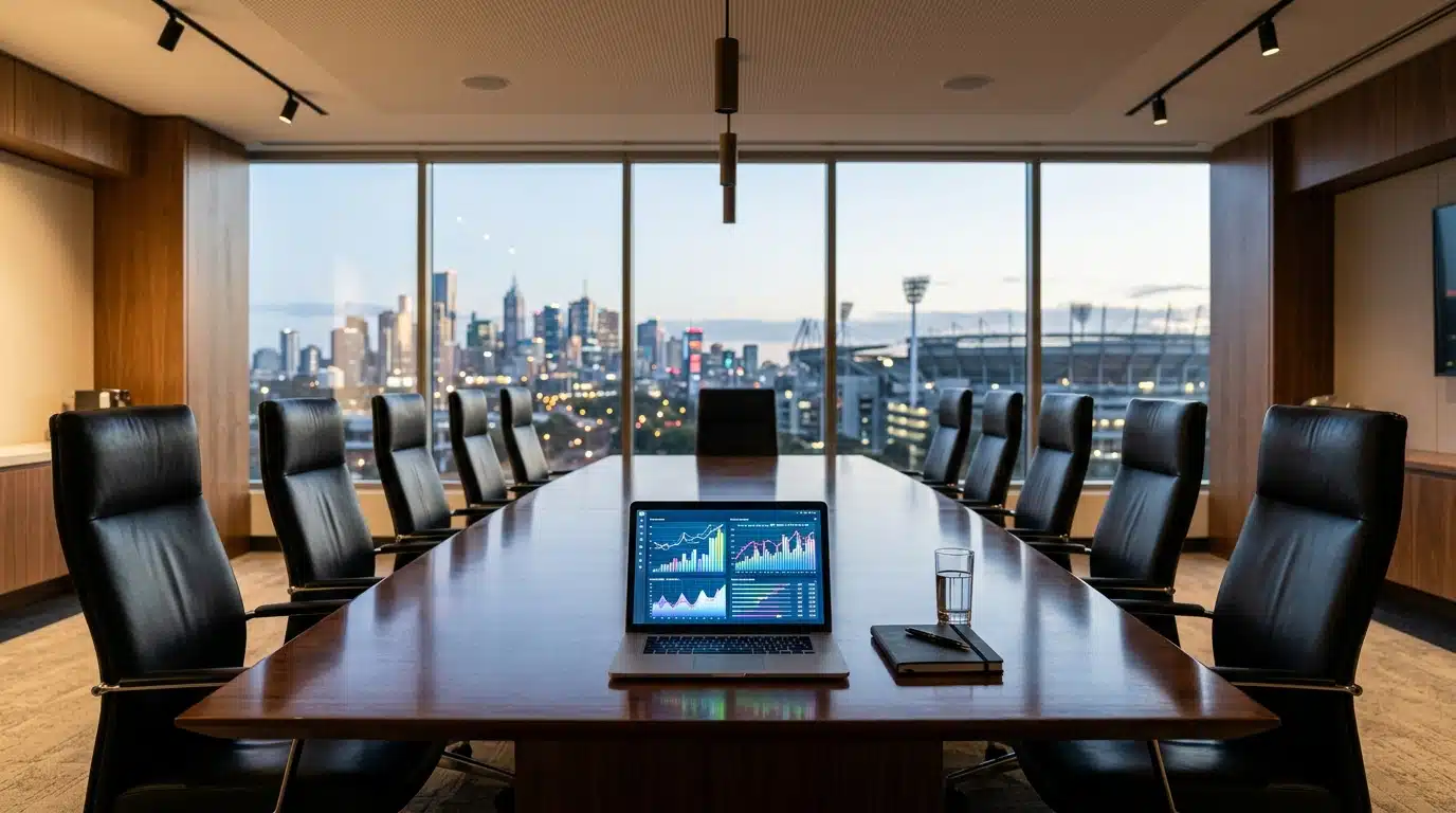 Salle de réunion vide avec vue sur gratte-ciel