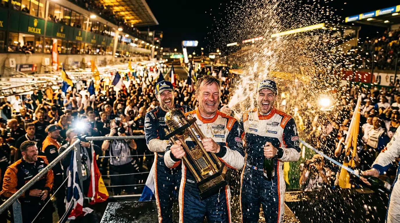 Podium de victoire en course d'endurance automobile