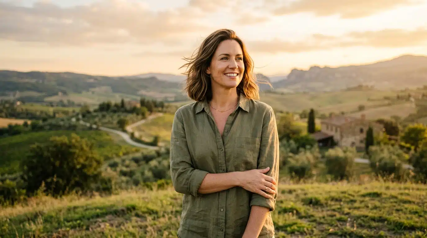 Femme confiante au coucher du soleil symbolisant la chance