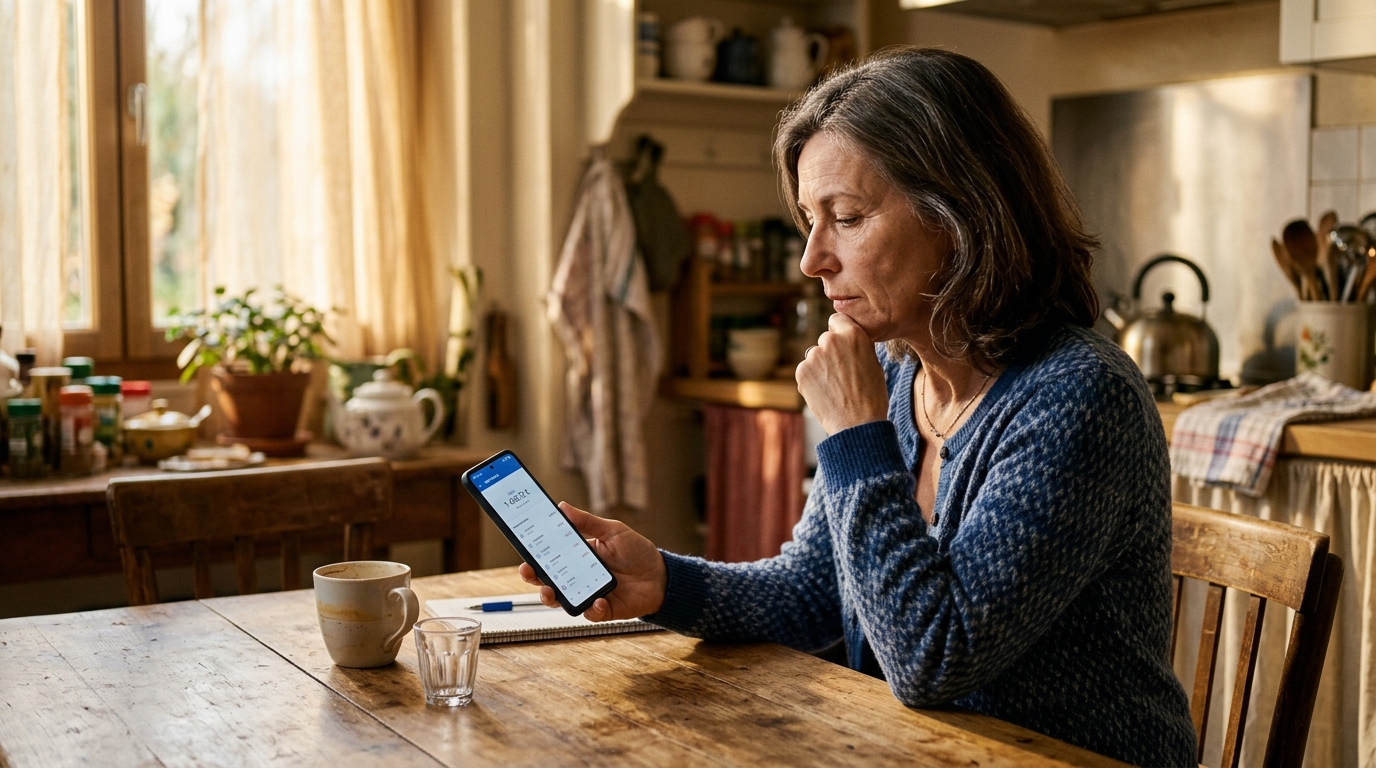 Femme consultant son solde bancaire sur smartphone
