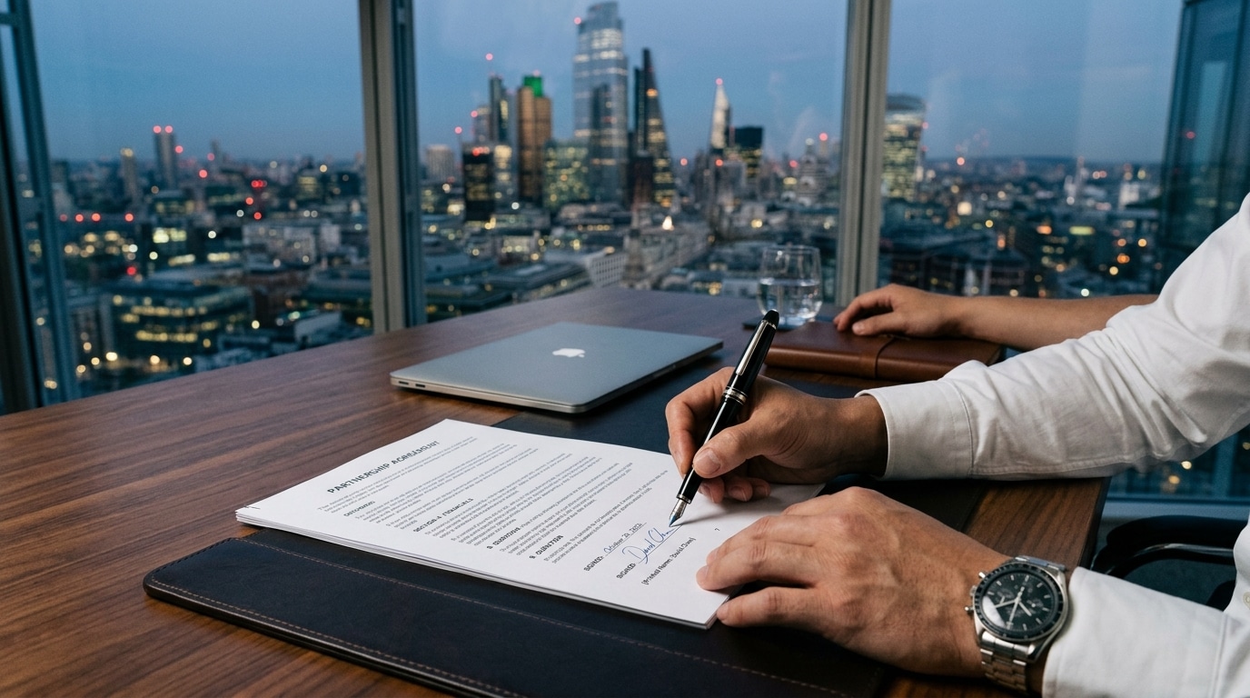Signature d'un contrat professionnel dans un bureau chic