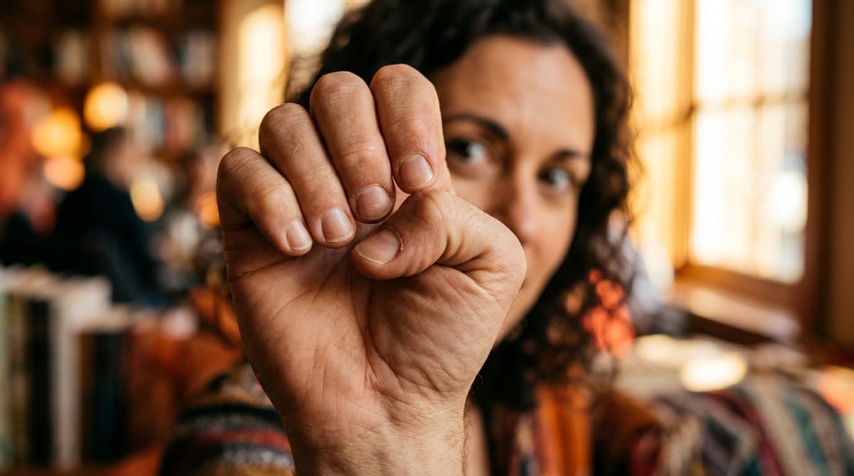 Main humaine montrant le pouce plié différemment des doigts