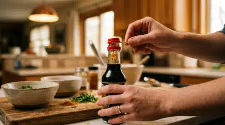 Main plaçant un cure-dent sous le bouchon d'une bouteille
