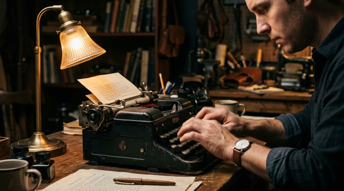 Mains tapant rapidement sur une machine à écrire vintage