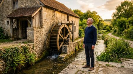 Moulin en pierre avec roue à aubes en France