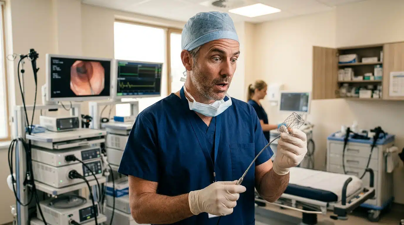 Médecin stupéfait tenant un panier de récupération médical