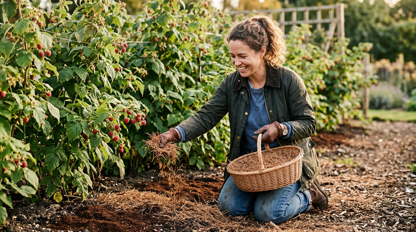 Jardinière appliquant du marc de café en fine couche