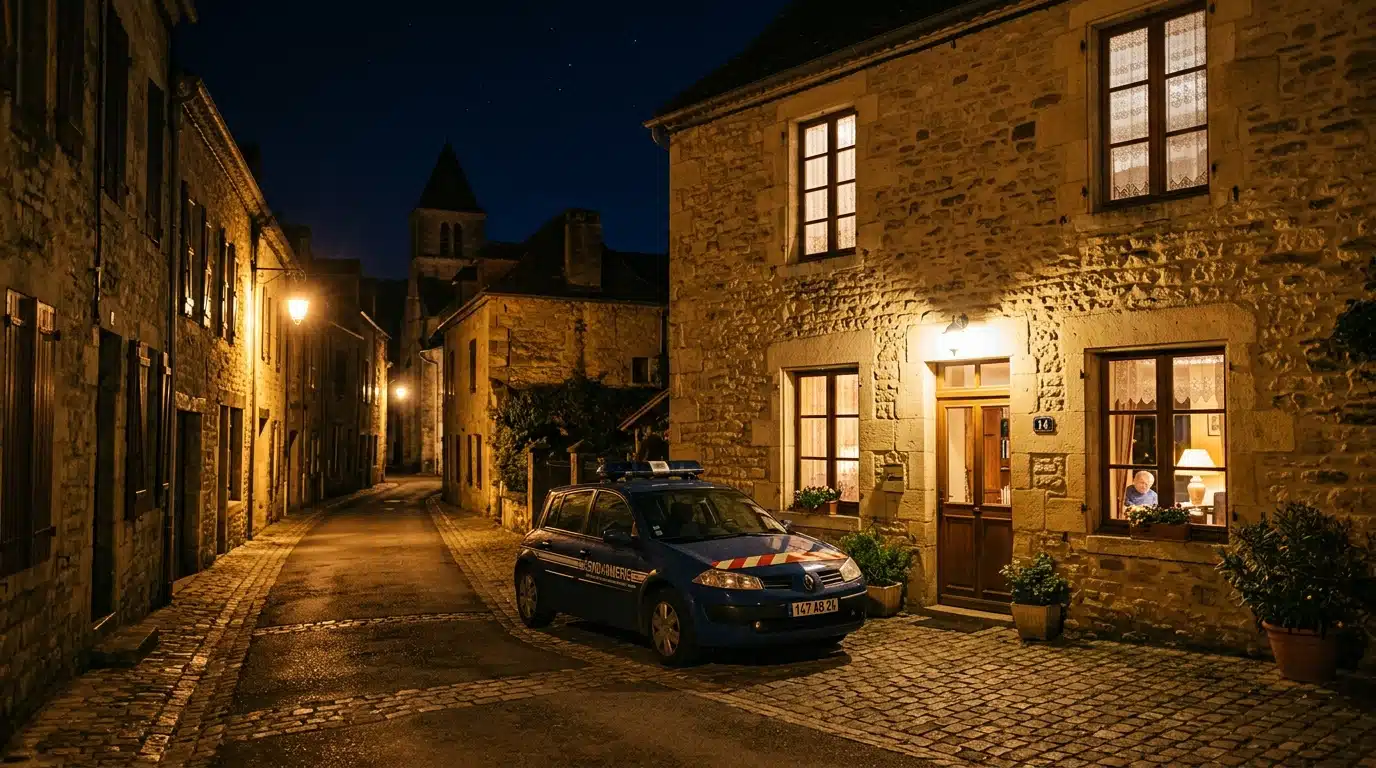 Maison de village dans la Marne éclairée la nuit