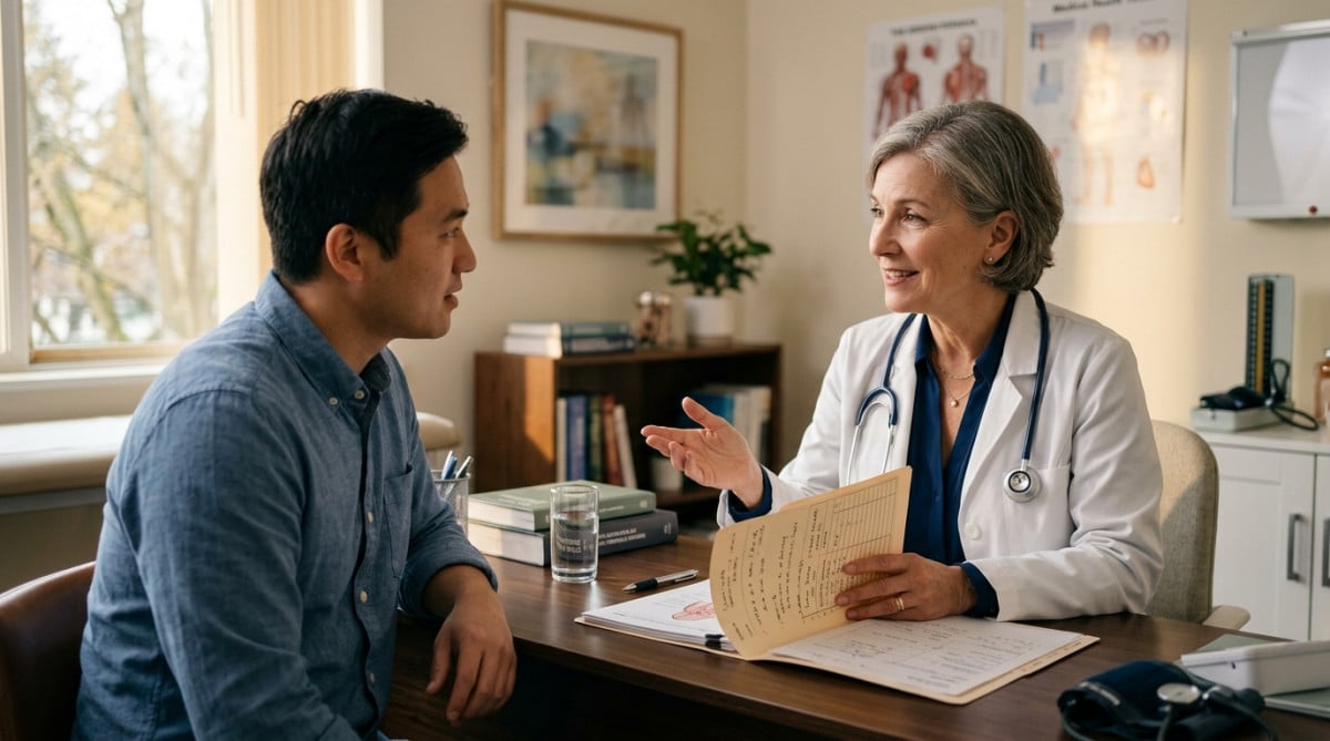 Médecin du travail discutant avec un salarié en consultation