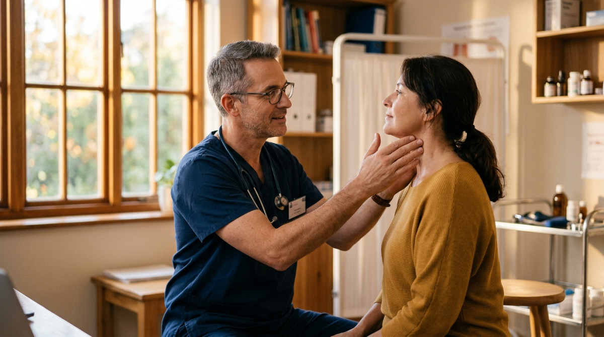 Médecin examinant un patient pour un hoquet persistant