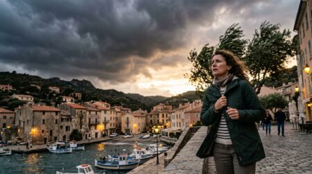 Ciel orageux au-dessus d'une ville côtière française