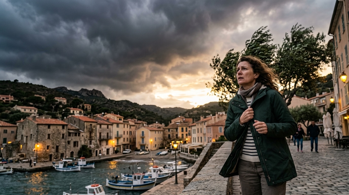 Ciel orageux au-dessus d'une ville côtière française
