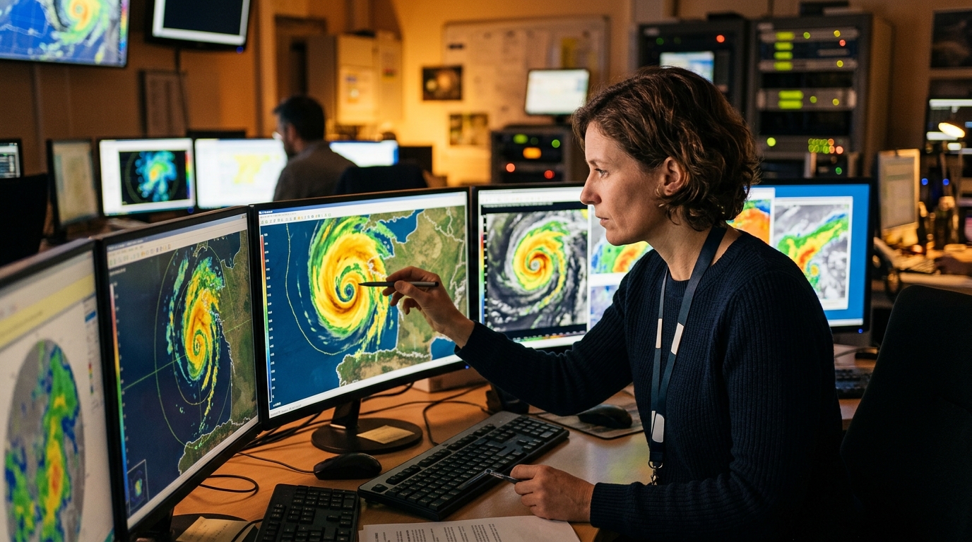 Météorologue analysant les données d'une tempête approchante