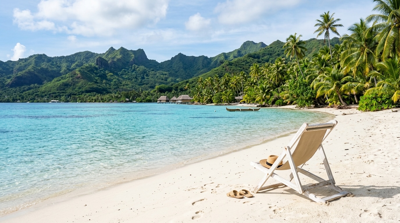 Lagon turquoise polynésien bordé de cocotiers, ambiance de convalescence tropicale