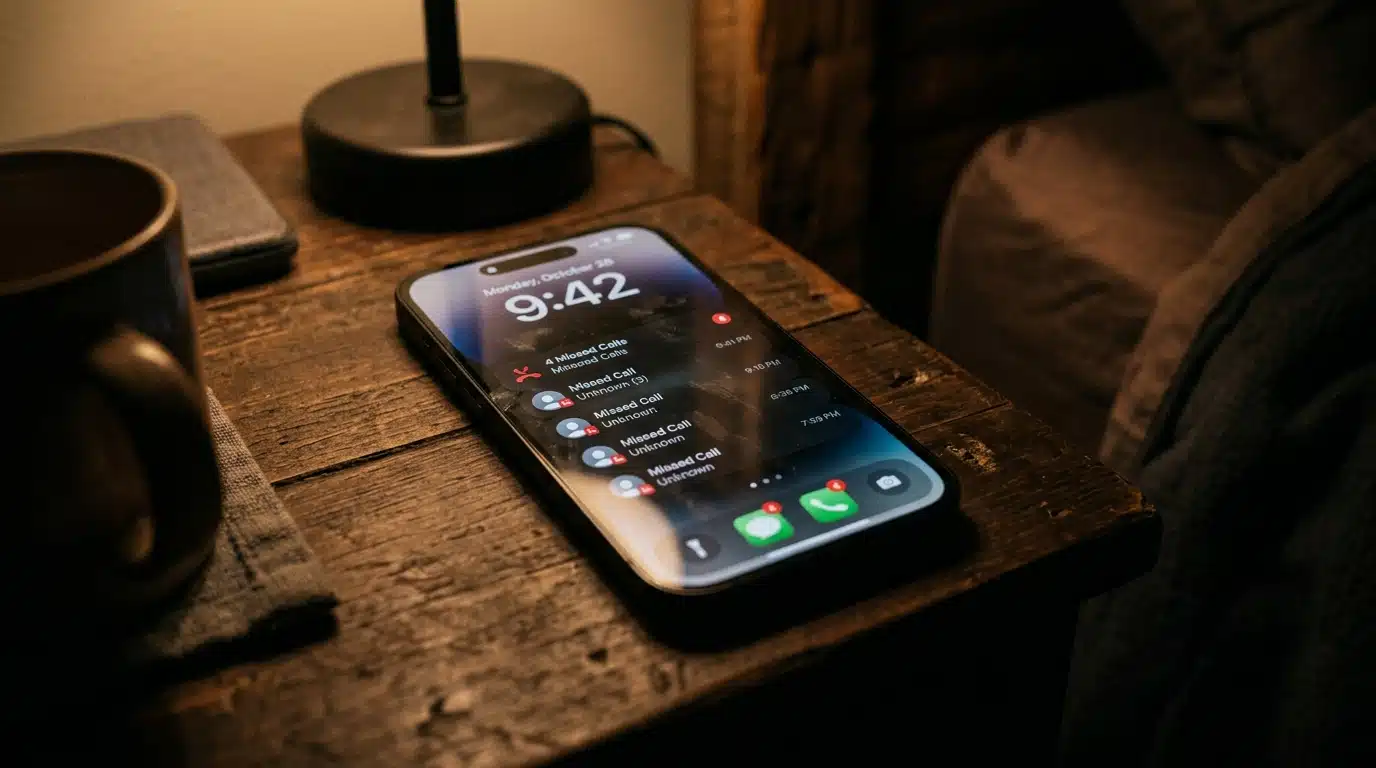 Écran de smartphone affichant des appels inconnus