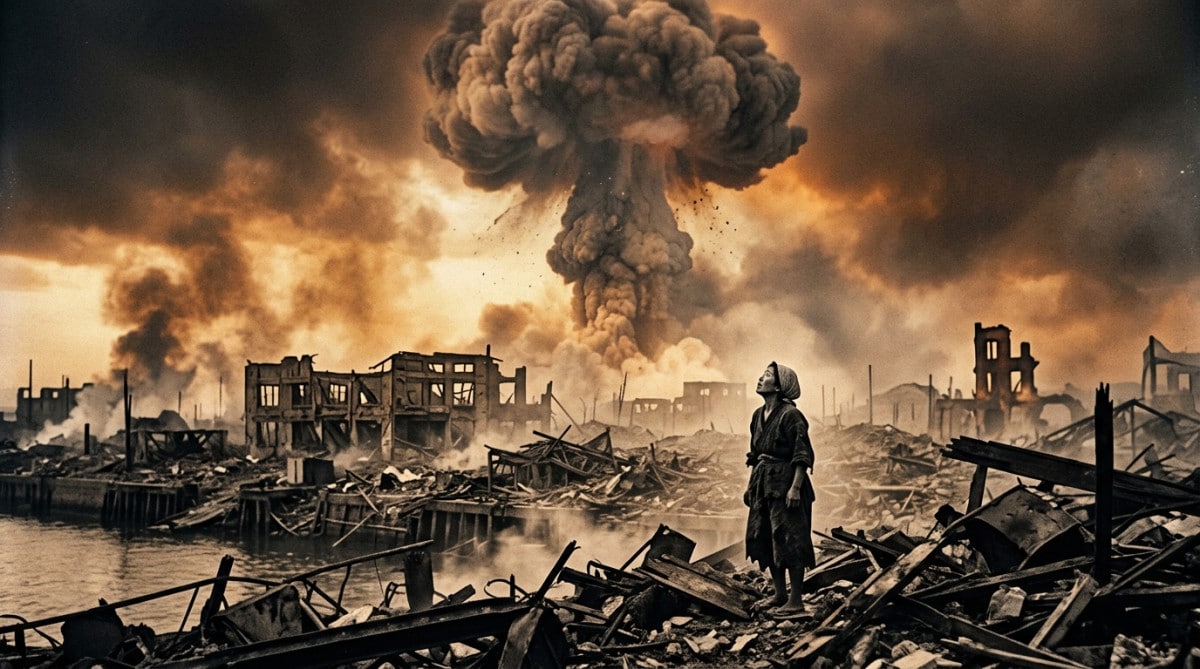 Nagasaki dévastée par le champignon atomique en 1945