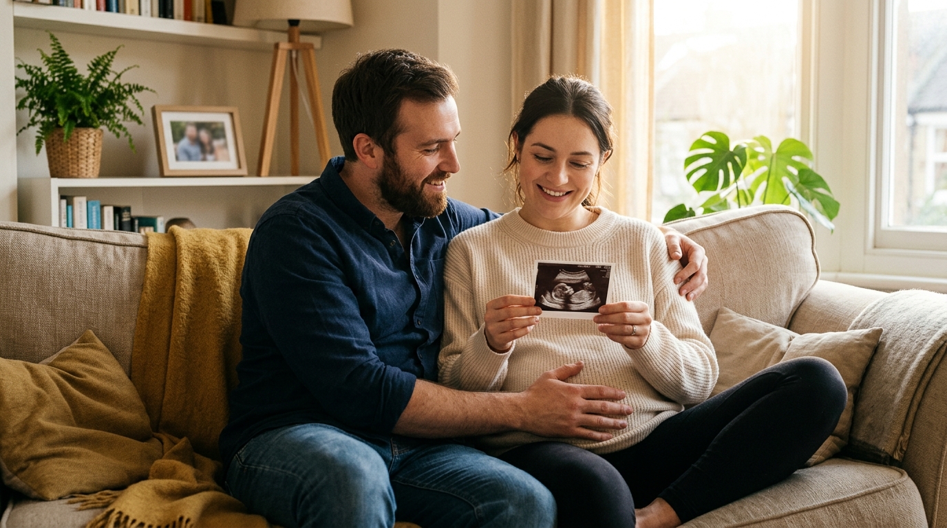 Femme enceinte souriante regardant une échographie