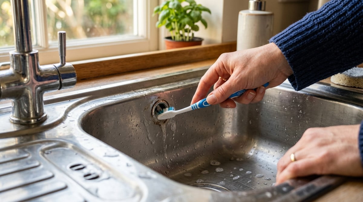 Nettoyage du trou de trop-plein avec une brosse