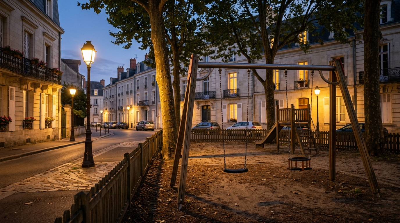 Rue résidentielle de Nice au crépuscule, ambiance dramatique