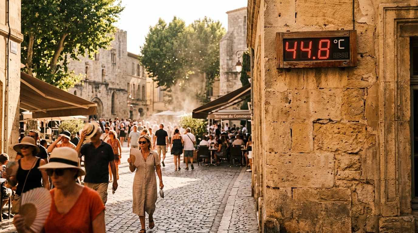 Thermomètre affichant une température extrême dans une ville française