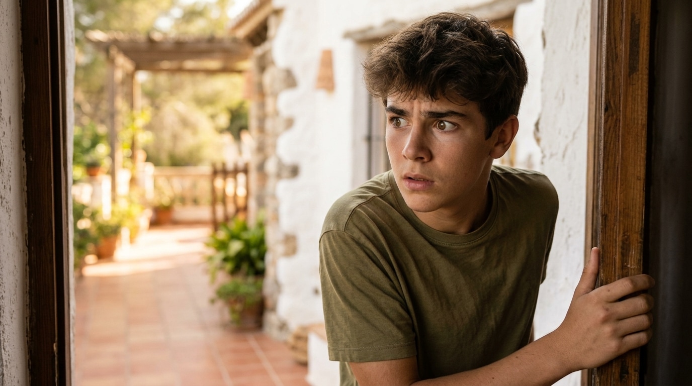 Adolescent choqué devant une maison de vacances