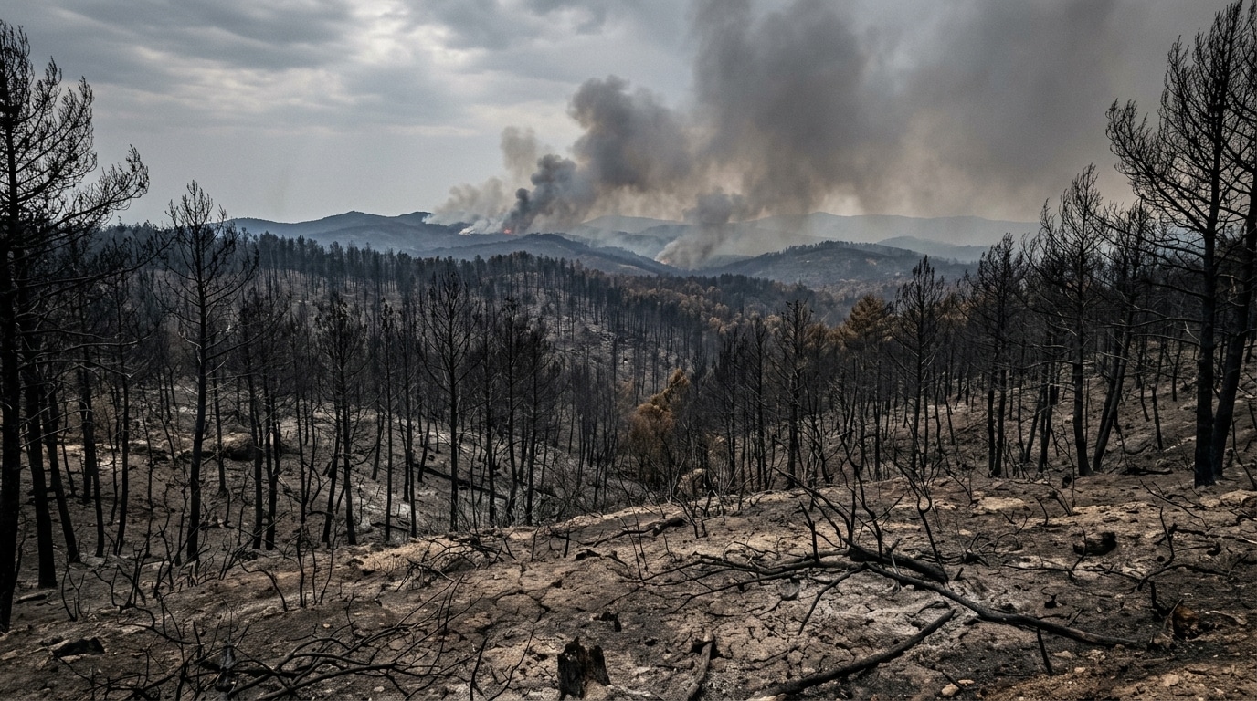 Forêt française calcinée par un incendie de canicule